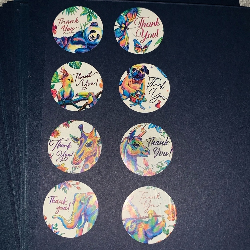 Thank You Sticker Labels 500 labels on roll. 1” Round NWT 8 Animal color designs
